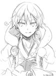  bad_id bad_pixiv_id collarbone eighth_note gloves greyscale japanese_clothes jewelry licking_lips male_focus monochrome musical_note necklace partly_fingerless_gloves simple_background sketch smile snake solo speech_bubble spoken_musical_note tongue tongue_out touken_ranbu tsurumaru_kuninaga upper_body white_background yuzuki_gao 