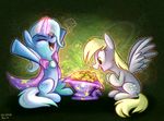  2014 blonde_hair blue_fur derpy_hooves_(mlp) duo equine eyelashes eyes_closed female food friendship_is_magic fur grey_fur hair hat horn horse mammal muffin my_little_pony open_mouth pegasus pony thedoggygal tongue trixie_(mlp) unicorn white_hair wings yellow_eyes 
