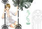  bottomless breasts brown_hair cage cleavage feathers green_eyes jewelry kanzaki_hitomi large_breasts lips looking_at_viewer navel pendant short_hair solo tajima_minato tenkuu_no_escaflowne unbuttoned 
