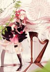  belt braid cangchen choker closed_eyes feathered_wings flower hair_flower hair_ornament ia_(vocaloid) instrument long_hair off_shoulder pink_hair rose skirt solo thigh_strap twin_braids very_long_hair vocaloid wings 