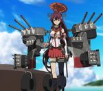  boots brown_eyes kantai_collection long_hair maroon_hair mecha_musume ponytail screencap thigh_boots thighhighs yamato_(kantai_collection) 