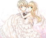  1girl aldnoah.zero asseylum_vers_allusia bad_id bad_twitter_id bare_shoulders blonde_hair blue_eyes blush braid bride carrying chocoan dress elbow_gloves gloves green_eyes groom hetero long_hair princess_carry slaine_troyard smile wedding wedding_dress 