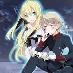  1girl aldnoah.zero asseylum_vers_allusia bare_shoulders blonde_hair blue_eyes blush eating food green_eyes kotoji long_hair military military_uniform onigiri open_mouth short_hair silver_hair slaine_troyard uniform 