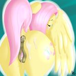  2015 after_sex anus blush butt cum cum_on_butt cutie_mark dock equine eyes_closed female feral fluttershy_(mlp) friendship_is_magic hair long_hair mammal moonshine_(artist) my_little_pony pegasus pink_hair pussy rear_view solo wings 
