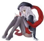  bandages caren_hortensia fate/hollow_ataraxia fate_(series) hagoromo hat layered_sleeves long_hair mika777 pantyhose shawl shroud_of_magdalene sitting solo thighhighs white_hair yellow_eyes 