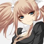  bad_id bad_pixiv_id blonde_hair blue_eyes bow breasts bunny_hair_ornament cleavage danganronpa danganronpa_1 enoshima_junko freckles hair_bow hair_ornament long_hair looking_at_viewer lowres medium_breasts misteor necktie popped_collar smile solo twintails 