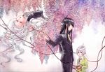  2boys black_hair couple family father_and_son flower formal hetero husband_and_wife iron_maiden_jeanne long_hair lying mother_and_son multiple_boys red_eyes red_string shaman_king short_hair silver_hair spoilers string suit tao_men tao_ren white_hair wisteria yuzu_sui 