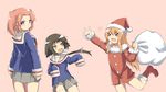  &gt;_&lt; :d blush closed_eyes hat highres mikakunin_de_shinkoukei mitsumine_mashiro multiple_girls normaland open_mouth sack santa_costume santa_hat school_uniform serafuku sleeves_past_fingers sleeves_past_wrists smile two_side_up xd yonomori_benio yonomori_kobeni 