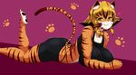  &lt;3 absurd_res anthro bell big_breasts big_butt bike_shorts blonde_hair blush breasts butt clothed clothing collar feline female hair hi_res looking_at_viewer mammal safurantora smile sports_bra tiger tongue 