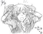  bunching_hair dated genderswap genderswap_(mtf) kagerou_project kano_shuuya long_hair looking_at_viewer matsunoki_(nanoha_kk) monochrome open_mouth short_hair sketch smile solo twintails twintails_day 