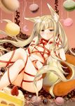  blonde_hair breasts brown_eyes cake chocolate cleavage crossed_legs doughnut food fruit highres long_hair macaron medium_breasts naked_ribbon nude original ribbon rupe_paperu slice_of_cake solo strawberry strawberry_shortcake tail twintails valentine very_long_hair 