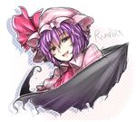  bat_wings blue_hair bow character_name hat open_mouth ototobe red_eyes remilia_scarlet ribbon short_hair sketch smile solo touhou wings 