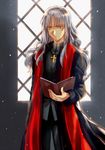  bad_id bad_pixiv_id bible caren_hortensia cross cross_necklace fate/hollow_ataraxia fate_(series) genderswap genderswap_(ftm) grey_hair jewelry male_focus necklace priest silver_hair solo stole xi_(cyvid) yellow_eyes 