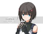  black_hair blue_eyes character_name copyright_name fingerless_gloves gloves hair_ornament hairclip hide448 lynlee_kuu smile solo steepled_fingers xenoblade_(series) xenoblade_chronicles_x 