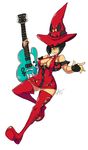  bad_id bad_tumblr_id bare_shoulders bigdead93 black_hair boots breasts cleavage dress electric_guitar fingerless_gloves full_body gloves green_eyes grin guilty_gear guitar hat highres i-no instrument large_breasts mole red_hat short_dress short_hair smile solo thigh_boots thighhighs witch_hat zettai_ryouiki 