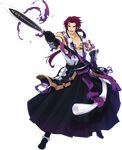  hakama ishitsu_kenzou japanese_clothes male_focus official_art open_mouth polearm pom_pom_(clothes) ponytail red_eyes red_hair sarashi siddham solo spear tonbokiri_(touken_ranbu) touken_ranbu transparent_background weapon 