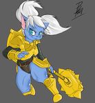  armored dinamic_pose female hair hammer invalid_color league_of_legends plaga poppy strong_legs tools video_games white_hair yordle 