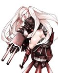  absurdres ass black_legwear boots bottomless claws gauntlets ginto hair_over_one_eye high_heel_boots high_heels highres kantai_collection long_hair red_eyes saliva shinkaisei-kan solo southern_ocean_oni thigh_boots thighhighs turret twintails very_long_hair white_hair white_skin 