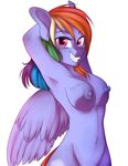  anthro anthrofied breasts equine friendship_is_magic hair junomaussi mammal multicolored_hair my_little_pony nipples nude pegasus presenting rainbow_dash_(mlp) teeth wings 