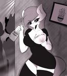  alcohol anthro anthrofied areola bedroom_eyes beverage blush body_writing breasts clothing drunk equine fan_character female flashing half-closed_eyes horse inside legwear looking_at_viewer mammal monochrome my_little_pony nipples pony replica_(artist) smile teeth thigh_highs 