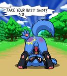  anus balls bent_over blush butt forest knot looking_at_viewer male nintendo penis pok&eacute;mon presenting raised_tail riolu spanking tree twotails video_games 