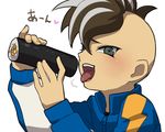  blush brown_hair ehoumaki food fudou_akio inazuma_eleven inazuma_eleven_(series) inazuma_japan jacket makizushi male_focus mohawk norun open_mouth sexually_suggestive smile solo sushi tongue tongue_out track_jacket 