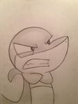  ambiguous_gender angry crossed_arms kippykat monochrome nintendo plain_background pok&eacute;mon reptile scalie snake snivy solo teeth traditional_media_(artwork) video_games 