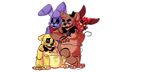  animatronic bear black_eyes blood blue_eyes bluefireriver bonnie_(fnaf) bow_tie canine eye_patch eyewear five_nights_at_freddy&#039;s fox foxy_(fnaf) freddy_(fnaf) fur golden_freddy_(fnaf) hat hook lagomorph machine mammal mechanical microphone rabbit red_eyes robot top_hat 