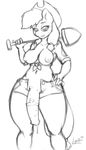  animal_genitalia anthro anthrofied applejack_(mlp) areola breasts clothing dickgirl equine friendship_is_magic half-closed_eyes hanging_penis hat horse horsecock intersex looking_at_viewer lyndoi227 mammal monochrome my_little_pony nipples open_mouth penis plain_background pony precum shovel smile teeth vein white_background 