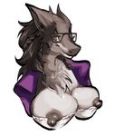  anthro areola breasts brown_eyes bust clothing eyewear glasses riendonut sergal solo 