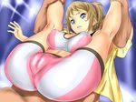  1girl ass bike_shorts breasts dodai_shouji forced gradient gradient_background gundam gundam_build_fighters gundam_build_fighters_try hoshino_fumina nipples pussy shorts spread_legs 