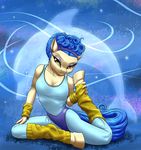  2015 amber_eyes anthro anthrofied arm_warmers blue_hair cetacean cleavage clothed clothing curly_hair dolphin eyeshadow female flwxing friendship_is_magic hair headband hooves leg_warmers legwear leotards makeup mammal marine my_little_pony mykegreywolf sapphire_shores_(mlp) solo 