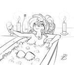  2015 alcohol anthro anthrofied bath beverage black_and_white blush bottle breasts bubble bubble_bath candle candlestick cleavage clothed clothing equine female fire friendship_is_magic glass hair horn mammal monochrome my_little_pony pia-sama pillow ponytail rarity_(mlp) solo unicorn wine wine_bottle wine_glass 