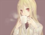  afuro_terumi androgynous blonde_hair blush cup hinaame inazuma_eleven inazuma_eleven_(series) long_hair male_focus mug otoko_no_ko red_eyes solo steam sweater 