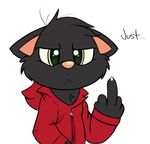  ambiguous_gender black_fur cat english_text feline fur hoodie kippykat looking_at_viewer mammal plain_background solo text 
