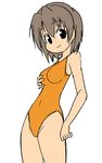  black_eyes brown_hair nemuro_nao one-piece_swimsuit orange_swimsuit original short_hair solo swimsuit 