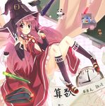  clock hat kabocha_(monkey4) long_hair original pink_hair red_eyes solo witch_hat 