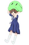  brown_eyes brown_hair child clannad dango_daikazoku dress kneehighs okazaki_ushio sailor_dress school_uniform short_hair socks solo utsuki 