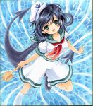  anchor black_hair fang ghost green_eyes hat murasa_minamitsu sailor sailor_hat sakurai_tamako shikishi short_hair solo touhou 