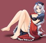  barefoot blue_eyes bra braid breasts feet hat large_breasts legs lingerie long_hair silver_hair solo touhou underwear yagokoro_eirin yumegi_atsuki 