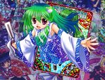  bad_id bad_pixiv_id daishi_takamura detached_sleeves green_hair hair_ornament kochiya_sanae long_hair purple_eyes snake solo touhou 