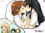  akiyama_mio blush candy food french_kiss hands hirasawa_yui holding_hands imagining k-on! kiss kotobuki_tsumugi multiple_girls nakano_azusa o_o school_uniform tainaka_ritsu translated yukinon_(tsuki_koubou) yuri yurijoshi 