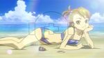  beach bikini cloud clouds futami_ami idolmaster idolmaster_xenoglossia ocean sand sexy sky smile swimsuit 