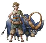  animal artist_request blonde_hair blue_eyes earrings goat highres horns jewelry link male_focus official_art pointy_ears smile solo the_legend_of_zelda the_legend_of_zelda:_twilight_princess 