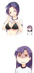  :d :| ^_^ bikini black_bikini blue_hair blush breast_envy breasts brown_eyes cleavage closed_eyes closed_mouth dated gym_shirt highres idolmaster idolmaster_(classic) jitome kisaragi_chihaya large_breasts long_hair miura_azusa multiple_girls nagian open_mouth shaded_face shirt shirt_lift short_hair smile staring swimsuit 