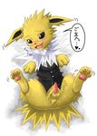  &lt;3 anus blush bottomless butt clothed clothing cub eeveelution fangs fur grey_eyes half-dressed hindpaw jolteon kaze_tsubasa male nintendo paws penis pok&eacute;mon solo uncensored video_games yellow_fur young 