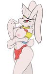  2015 anthro breasts clothed clothing core_masters female fur half-dressed headband jewelry katrisha lagomorph loincloth looking_at_viewer mammal navel nipples plain_background rabbit red_eyes skimpy tailzkim topless white_background white_fur 