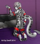  2014 anthro back balls bed butt claws collar feline izamal leopard looking_at_viewer male mammal paws pose presenting solo spots zwolf 