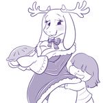  ambiguous_gender animal_ears blush breasts caprine christmas clothing dress female food gloves goat hair holidays horn human lonbluewolf mammal panties pie protagonist_(undertale) ribbons smile toriel undertale underwear 