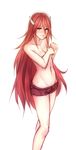  blush covering fire_emblem fire_emblem:_kakusei groin long_hair monorus red_eyes red_hair simple_background smile solo tiamo topless very_long_hair white_background 